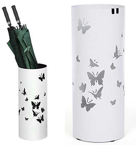 Bakaji Schirmständer Regenschirmständer Metall Weiß Mit Wasserauffangschale Haken Für Regenschirm Gehstock