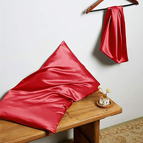 THXSILK 22 Momme Seide Kissenbezug Kissenhülle - Maulbeerseide Kissenbezüge - Hypoallergen mit Reißverschluss Seidenkissenbezug - Pure Seide auf Beide Seiten - rot 40x60cm