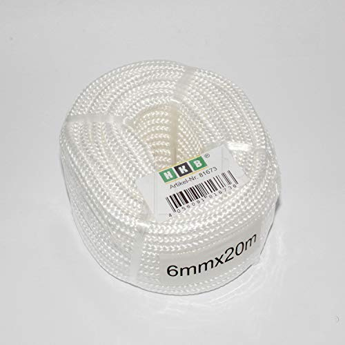 HKB PP-Seil, weiß, geflochten, 6 mm, 20 m, 16-Fach geflochten | 1 Stück, Polypropylen, Multifunktional, Outdoor Seil