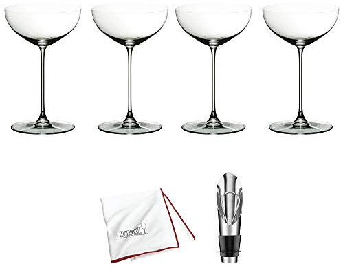 Riedel Veritas Moscato/Coupe/Martiniglas, 4 Stück inkl. Weinausgießer mit Stopper und Poliertuch
