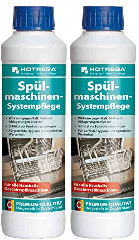Hotrega Spülmaschinenreiniger 2x 250 ml | Systempflege gegen Kalk Fett Ablagerungen | Selbsttätig wirksam für Hygiene und Werterhalt | Gebrauchsfertig