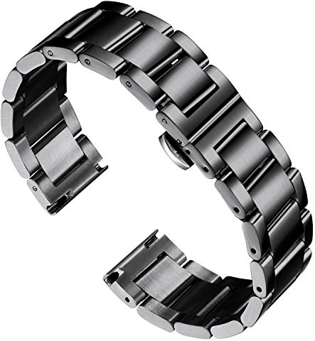 BINLUN Bracelet de Montre en Acier Inoxydable Épais Bracelets de Montre en Métal Lourd Fini Brossé Mat Poli Bracelet Montre de Remplacement pour Hommes Femmes (Fini Brossé Noir,18mm)