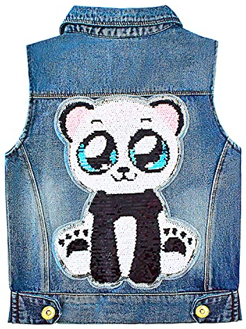 Yao 1-9 Jahre Kleine Mädchen Denim Outfit Jacke Gestickte Paillette Jeansweste Frühling Herbst Pailletten Panda Weste Mantel (Panda, 3-5 Jahre)