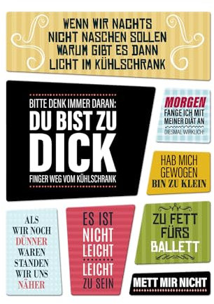 Diät Kühlschrankmagnete 8er Set zum Thema: Abnehmen Fett Dick Essen Süßigkeiten