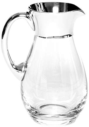 Brillibrum Design Glaskrug 1 Liter mit Echtsilber Krug aus Kristallglas Weinkrug Saftkrug Dekanter Wasser Karaffe mit Feinsilberrand (Klar, 1 Liter)