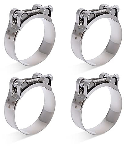 Alpha Rider 4 PCS Exhaust Pipe Clamp,60mm-63mmStainless Steel T-Bolt Hose Clamps,Heavy Duty Adjustable Exhaust Super Calipers for Construction, Truck, Marine and Motorcycle Exhaust