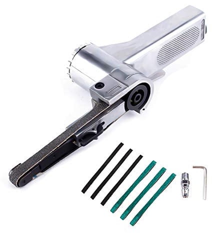 10 x 330mm Air Belt Sander Grinder 3/8'' x 13'' with 6Pcs Belts (#60,#80,#120) for Polishing Plastic, Aluminium, Iron, Steel and Metal (10 x 330mm)