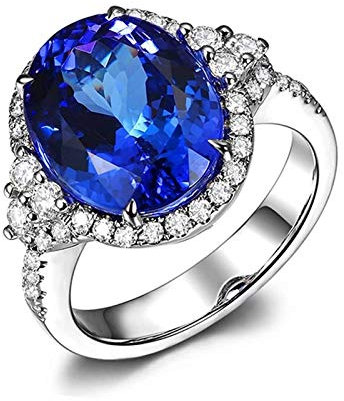 Daesar Damen Ring Hochzeit 18K Weißgold 5.75ct Oval Blau Tansanit Verlobungsring Ring Weißgold mit Diamant Echt Große 58 (18.5)