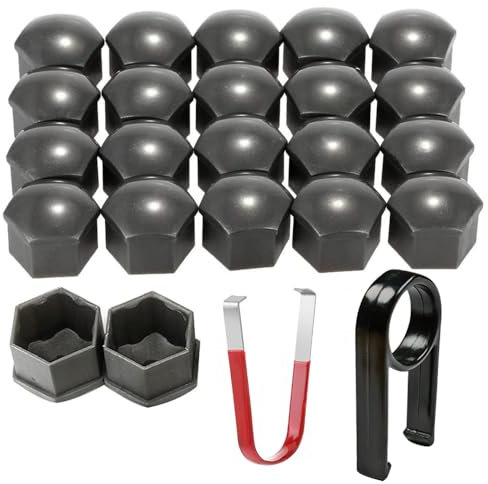 Gebildet 22pcs 19mm(Innendurchmesser) Universal Kunststoff Radmutterkappen Auto Mutter Covers Bolt Radkappen mit 2pcs Abziehhaken(Grau)