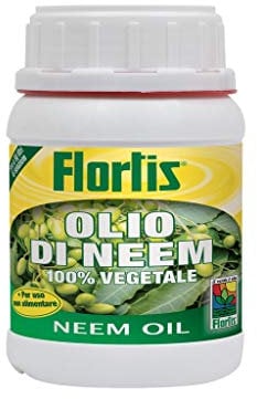 Flortis Olio di neem concentrato. Olio di Neem puro con concentrazione a 3300 ppm. Olio di neem per piante biologico pronto uso. Repellente naturale contro cocciniglie, afidi, cimici, pidocchi 250ml.