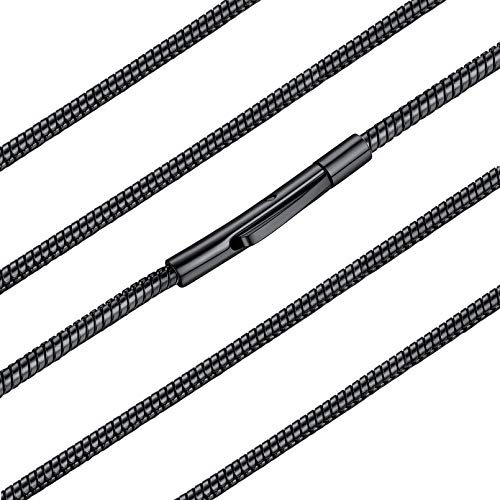 FaithHeart schwarz Halskette für Damen Herren Schlangenkette 2mm breit 55cm lang Halskette mit Geschenkebox Halskette ohne anhänger für Jungen männer