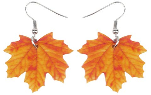 WEVENI Pendientes de acrílico con diseño de hoja de arce otoñal para mujer, diseño de hojas naranjas, M, Acrílico, Sin piedra preciosa