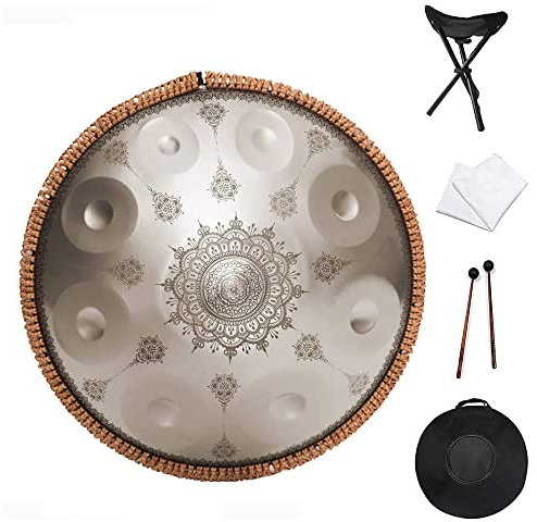 YUANZHOU Handpan Zungentrommel 9 Notizen 18 Zoll Mandala Tank Drum Stahl Percussion Drum Instrument Mit Reisetasche,Silver