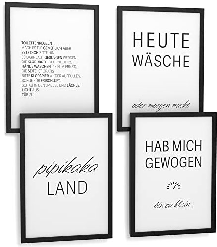 Papierschmiede® Premium Spruchposter Set 4er DIN A4 (21x30 cm) Motiv: Badezimmer & WC, Bilder Badezimmer Deko, Poster mit Sprüchen, Bilder fürs Bad, Poster Set ohne Rahmen