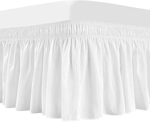 Jupe de lit à Volants Blanc/Beige/Gris Jupe de lit élastique, Belle et Chaude. Facile a Mettre et à enlever (Color : White, Size : 90X190+38)