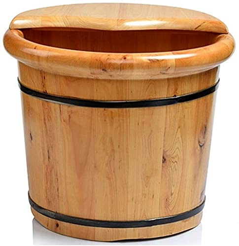 BERTY·PUYI Haushaltsfuß-Badewanne, Massivholz-Fußwanne Mit Deckel Massagegerät, Pediküre-Wanne Holzfußwaschbecken, Spa-Massagefässer, Fußtränkeimer Mit Deckel-A