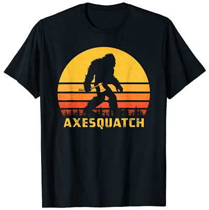 Retro Sasquatch Axe Throwing Cryptid Carrying Hatchet T-Shirt