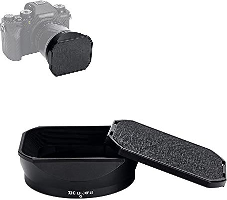 JJC LH-XF18 Metall Gegenlichtblende mit Haubendeckel für Fujifilm Fujinon XF18mm F1.4 R LM WR Objektiv, ersetzt Original Fuji LH-XF18 Gegenlichtblende