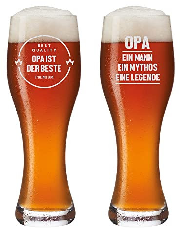 polar-effekt Leonardo Weizenbierglas 2er Set 0,5 L - mit Wunschmotiv - Weißbierglas München - Opa, Großvater Geburtstag, Weihnachten - Geschenk - Motiv Opa ist der Beste