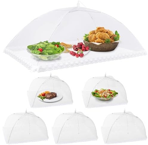 Osportfun Food Cover Mesh, Large Food Net Cover Collapsible Food Mesh Pop Up Cover, Cake Cover Fruit Cover Umbrella for Dish Storage Outdoor (6 PCS)