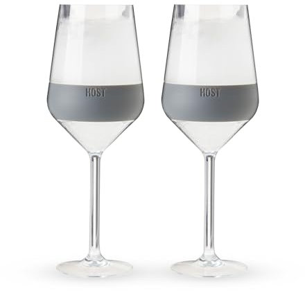 Host Wine Freeze Lot de 2 verres à vin à double paroi avec gel de refroidissement actif et poignée en silicone isotherme | Lot de 2 gobelets en plastique de 192 ml, gris (10033)