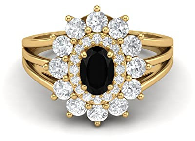 MOONEYE 12 x 4 mm oval geschnittener natürlicher schwarzer Spinell-Edelstein 925er Sterlingsilber Vermeil-Gold-Solitär-Ring mit geteiltem Schaft