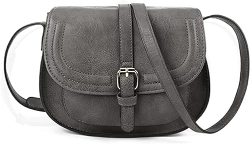AFKOMST Umhängetasche für Damen, kleine Umhängetasche und Umhängetasche, Vintage-Sattelhandtaschen, veganes Leder, grau, 23,5 x 9,5 x 18 cm