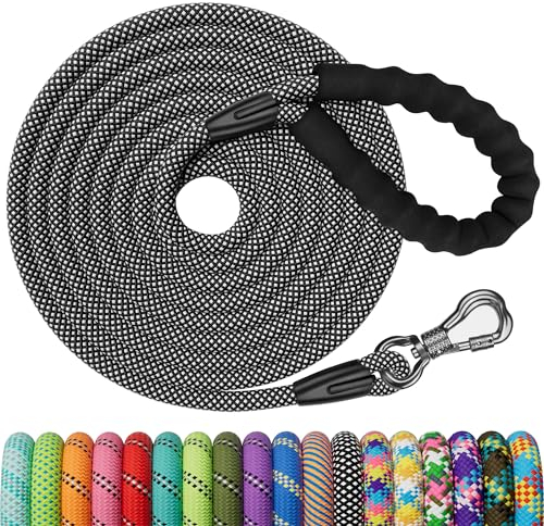 X XBEN 25M Schleppleine für Hunde, 8mm Starke Hundeleine mit Bequemen Gepolsterter Griff, Lang Trainingsleine für Kleine Mittlere und Große Hunde, Robustes Kletterseil und Karabiner, Schwarz