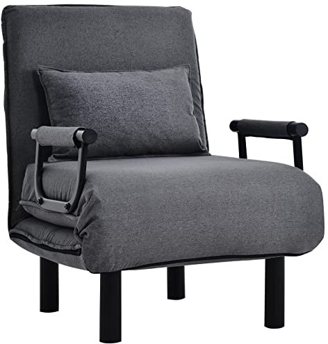 HUMNZR Klappbarer Schlafsessel 3 in 1, Klappsessel aus Polyester, waschbar, & Verstellbarer Rückenlehne, Gästebett Schlaffunktion, inkl. Kissen, bis 150kg belastbar,Grey