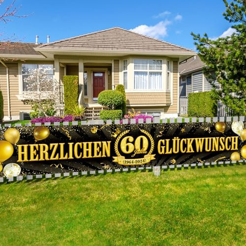 300x50cm 60. Geburtstagsdeko 60. Geburtstag Banner 1964-2024 Jubiläum Schwarz Gold Geburtstag Deko für Männer Frauen Herzlichen Glückwunsch Garten Wand Party Deko Foto Hintergrund (60)