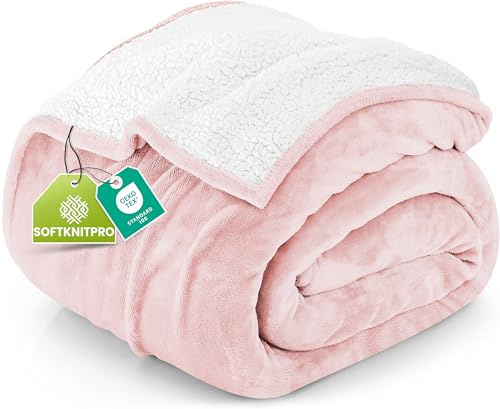 Utopia Literie Couverture Sherpa [Rose, 259x228 cm] - 480GSM Couverture réversible en Polaire épaisse et Chaude pour lit, canapé, Camping et Voyage
