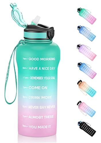 ETDW Borraccia Sportiva 2 Litro con Cannuccia [Senza BPA Tritan], 2000ml Borraccia Sportiva con Marcatori di Tempo, Bottiglia Acqua a Prova di Perdita per Palestra, Campeggio, Picnic VERDE VIOLA