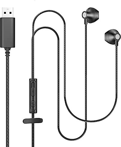 OKCSC Écouteurs Filaires HiFi USB U250, Améliorer Câble Durable de 2,5 M,Casque Contrôle par Ligne avec Microphone pour Samsung Galaxy S22 S21 S20 Ultra Plus Huawei P40 P30 P20 Mate PC Gaming Mac Noir