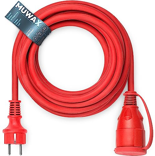 MUWAX Gummi-Verlängerungskabel 40m für Baustellen, Werkstatt, Industrie, für dauerhaften Einsatz im Außenbereich und Starke mechanische Beanspruchung H07RN-F 3G1,5mm² rot