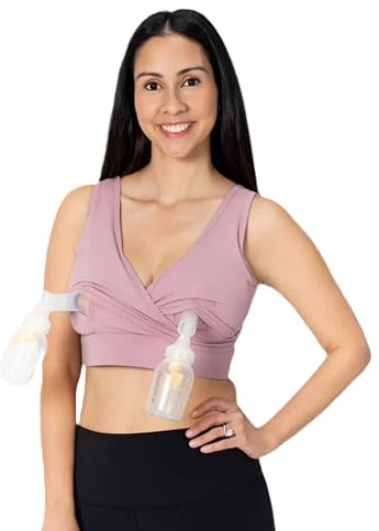 Everyday Luxe Nursing & Hands-Free Pumping Bra - Nursing and Pumping Bra Fits All Standard Pump Flanges and Wearable Pumps, Blush, S