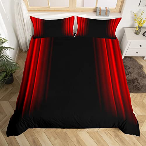 Abstract Ombre Housse de Couette Ensemble Enfant Adolescent Rouge Noir Stripes Literie Ensemble Décoration de Chambre Géométrie abstraite Parure de Lit Modern Housse de Couette 140x200cm, zip