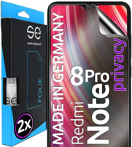 2x se® Protector 3D Privacy para Xiaomi Redmi Note 8 Pro, Protección de Privacidad, Compatible con Huellas y FaceID, Instalación sin Burbujas, Resistente a Golpes y Arañazos, Fabricado en Alemania