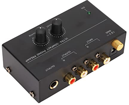 Preamplificador de bajo Ruido, Fácil de Usar con Ajuste de Ganancia, Salida de 2 V, Preamplificador de Tocadiscos Sensible para Tocadiscos, Negro, Preamplificador Phono (Enchufe