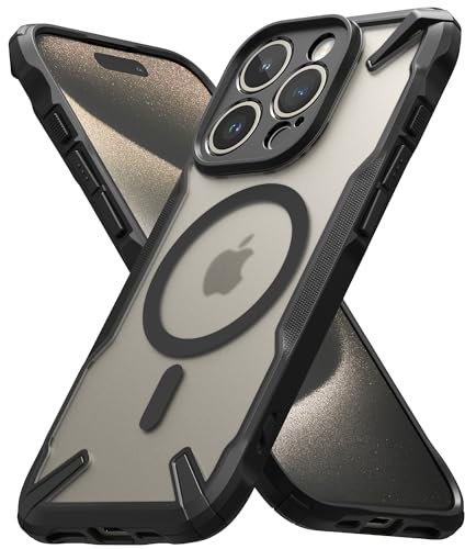 Ringke Fusion-X Magnetic Case Kompatibel mit iPhone 15 Pro Hülle Kompatibel mit MagSafe, Integrierter Kameraschutz TPU Rahmen Frostklare Rückseite Magnetische Handyhülle - Matte Black