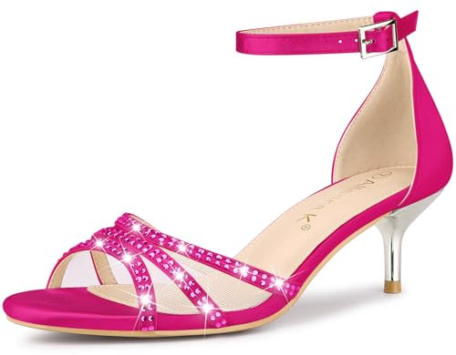 Allegra K Women's Rhinestone Mesh Kitten Heels Sandals Hot Pink 5.5 UK/Label Size 7.5 US