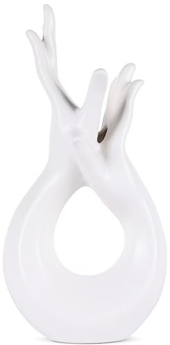 Schwarz Vase Moderne Keramikvase 32cm große Keramik Vase Moderne Deko Kunst Vase, Abstraktion Blumenvase für Wohnzimmer Büro Dekoration (Weiß)