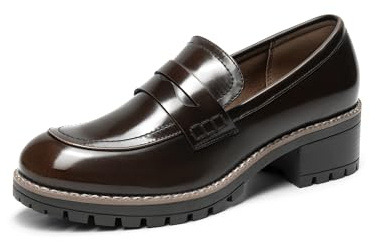 DREAM PARIRS Loafers för kvinnor, platå, tjocka klackar, Penny Loafers, klänning, uppklädda arbete, affärer, vardagliga, slip-on skor, Brun-pu, 40 EU