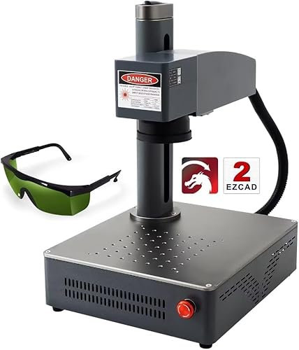 FONLAND S4 20 W Machine de marquage laser à fibre avec machine de gravure rotative portable, machine de gravure de plaque métallique pour bijoux (30 W uniquement machine)