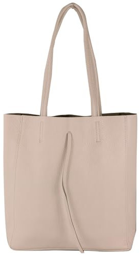 modamoda de - T253 - Ital. Henkeltasche mit Innentasche aus Leder, Farbe:Rosabeige