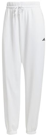 adidas Women's Essentials SMALL Logo French Terry Cuffed Pants, White/Black, L
