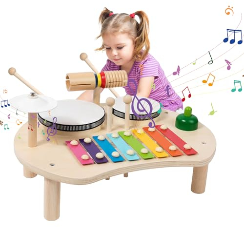 BASAMOU Strumenti Musicali Bambini 1 2 3 4 5 Anni Tamburo Bambino Musicale Batteria Bambini Xilofono Percussioni, Giochi Montessori Bambini Giocattolo Legno Bambina Regalo Compleanno,Natale,Pasqua