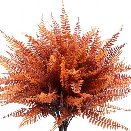HBell 6Pcs Autumn Artificial Plants,Outdoors Artificial Fall Plants,UV-Resistant Shrubs Plants for Fall Home Garden Porch Decoration Thanksgiving Halloween Decor (autumn fake plant)