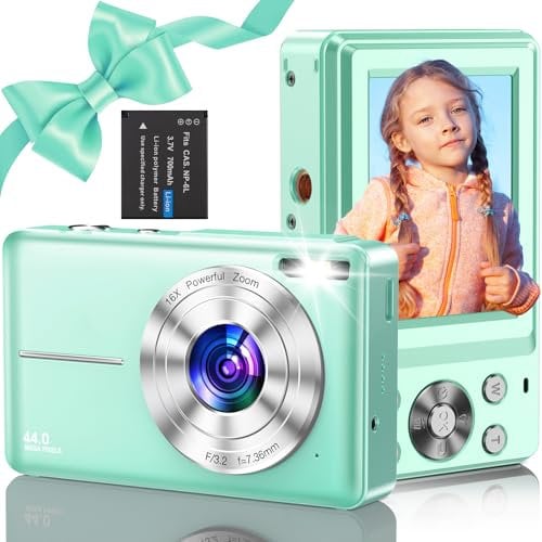 Digital Camera, Vlogging Camera Rechargeable Digital Cameras FHD 1080P 44MP Compact Camera with 16X Digital Zoom, Portable Mini Camera with 1 Battery for Teens,Kids,Beginners(Green)