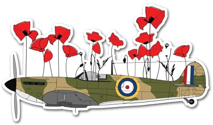 2 x 15 cm Mohnblumen Spitfire Vinyl-Aufkleber – RAF Lest We Forget Remembrance Day Memorial Poppy Union Jack Flagge British War Aufkleber #82194