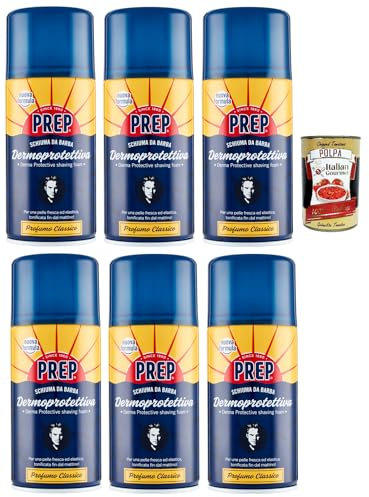PREP Hautschützender Rasierschaum Reichhaltige und cremige Formel für die Rasur empfindlicher Haut spendet Feuchtigkeit und erfrischt 6 Flaschen à 300 ml + Italian Gourmet polpa 400g